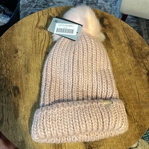 David Young Super Soft Faux Fur Pink Winter Beanie Hat with Pom Pom top
